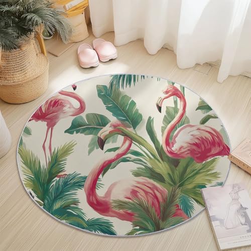 Generisch Runder Teppich Grün, Antirutschunterlage Waschbar Mit Bedruckter Aquarell Sommer Palmen Flamingo für Schlafzimmer, Flur Wohnzimmer Couchtisch Fußmatten, 60 cm Generisch Runder Teppich Grün, Antirutschunterlage Waschbar Mit Bedruckter Aquarell Sommer Palmen Flamingo für Schlafzimmer, Flur Wohnzimmer Couchtisch Fußmatten, 60 cm von Generisch