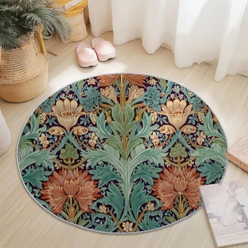 Generisch Runder Teppich Hellgrün, Antirutschunterlage Waschbar Mit Bedruckter William Morris Vintage Pflanze für Schlafzimmer, Flur Wohnzimmer Couchtisch Fußmatten, 90 cm Generisch Runder Teppich Hellgrün, Antirutschunterlage Waschbar Mit Bedruckter William Morris Vintage Pflanze für Schlafzimmer, Flur Wohnzimmer Couchtisch Fußmatten, 90 cm von Generisch