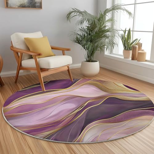 Generisch Runder Teppich Hellviolett, Antirutschunterlage Waschbar Mit Bedruckter Abstrakte Strichzeichnung eines Kristallwirbels für Schlafzimmer, Flur Wohnzimmer Couchtisch Fußmatten, 60 cm von Generisch