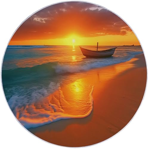 Generisch Runder Teppich Kurzflor 160 cm - Natur Ruhe Sonnenuntergang Strand Bedruckt rutschfest farbfest Dekoteppich für Wohnzimmer Esszimmer Kinderzimmer Büro, Orange Generisch Runder Teppich Kurzflor 160 cm - Natur Ruhe Sonnenuntergang Strand Bedruckt rutschfest farbfest Dekoteppich für Wohnzimmer Esszimmer Kinderzimmer Büro, Orange von Generisch