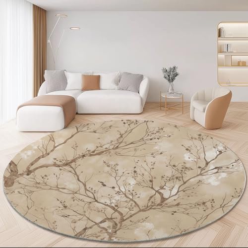 Generisch Runder Teppich Natur Pflanzen Zweige Thema Waschbar rutschfest Runder Teppich 160 cm für Schlafzimmer Wohnzimmer Esszimmer Innen Dekorative, Kurzflor Flanell Teppiche Khaki Generisch Runder Teppich Natur Pflanzen Zweige Thema Waschbar rutschfest Runder Teppich 160 cm für Schlafzimmer Wohnzimmer Esszimmer Innen Dekorative, Kurzflor Flanell Teppiche Khaki von Generisch