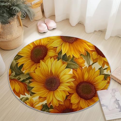Generisch Runder Teppich Orange, Antirutschunterlage Waschbar Mit Bedruckter Idyllischer Stil Sonnenblumenblätter für Schlafzimmer, Flur Wohnzimmer Couchtisch Fußmatten, 150 cm Generisch Runder Teppich Orange, Antirutschunterlage Waschbar Mit Bedruckter Idyllischer Stil Sonnenblumenblätter für Schlafzimmer, Flur Wohnzimmer Couchtisch Fußmatten, 150 cm von Generisch