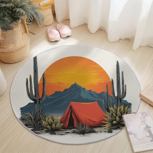 Generisch Runder Teppich Orange Farbe, Antirutschunterlage Waschbar Mit Bedruckter Cartoon-Kaktus Wüstenillustration für Schlafzimmer, Flur Wohnzimmer Couchtisch Fußmatten, 120 cm Generisch Runder Teppich Orange Farbe, Antirutschunterlage Waschbar Mit Bedruckter Cartoon-Kaktus Wüstenillustration für Schlafzimmer, Flur Wohnzimmer Couchtisch Fußmatten, 120 cm von Generisch