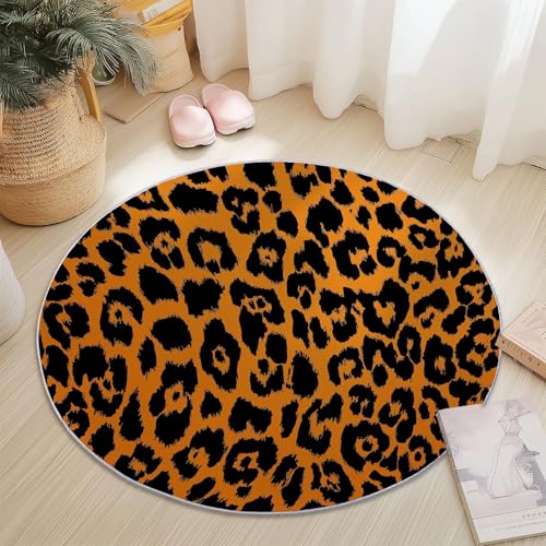 Generisch Runder Teppich Orange Farbe, Antirutschunterlage Waschbar Mit Bedruckter Tier Leopard Fliesen Linie für Schlafzimmer, Flur Wohnzimmer Couchtisch Fußmatten, 120 cm Generisch Runder Teppich Orange Farbe, Antirutschunterlage Waschbar Mit Bedruckter Tier Leopard Fliesen Linie für Schlafzimmer, Flur Wohnzimmer Couchtisch Fußmatten, 120 cm von Generisch