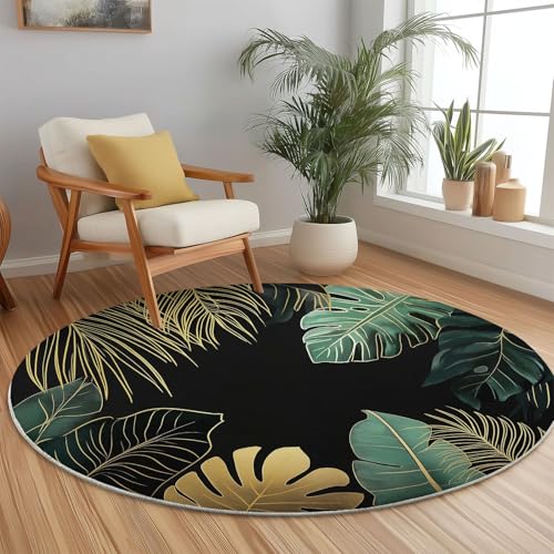 Generisch Runder Teppich Schwarz Dunkelgrün, Antirutschunterlage Waschbar Mit Bedruckter Abstrakte Pflanzenlinienillustration für Schlafzimmer, Flur Wohnzimmer Couchtisch Fußmatten, 90 cm Generisch Runder Teppich Schwarz Dunkelgrün, Antirutschunterlage Waschbar Mit Bedruckter Abstrakte Pflanzenlinienillustration für Schlafzimmer, Flur Wohnzimmer Couchtisch Fußmatten, 90 cm von Generisch