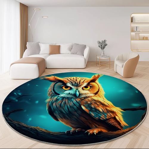Generisch Runder Teppich Waschbarer 120 cm, Weich rutschfest Dunkel Animation Eule Drucken Teppich für Schlafzimmer Wohnzimmer Badezimmer - Türkis Generisch Runder Teppich Waschbarer 120 cm, Weich rutschfest Dunkel Animation Eule Drucken Teppich für Schlafzimmer Wohnzimmer Badezimmer - Türkis von Generisch