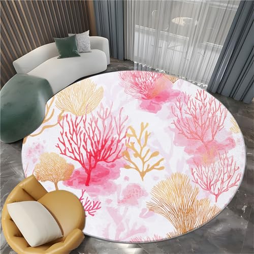 Generisch Runder Teppich Wohnzimmer Aquarell Koralle 180 cm Flanel Runder Teppich, für Küche Esszimmer und Schlafzimmer Fußmatte Weiß Kurzflor Runde Teppiche Extra Weich Pflegeleicht Generisch Runder Teppich Wohnzimmer Aquarell Koralle 180 cm Flanel Runder Teppich, für Küche Esszimmer und Schlafzimmer Fußmatte Weiß Kurzflor Runde Teppiche Extra Weich Pflegeleicht von Generisch