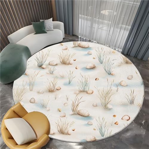 Generisch Runder Teppich Wohnzimmer Aquarell Strand Muscheln Gras 120 cm Flanel Runder Teppich, für Küche Esszimmer und Schlafzimmer Fußmatte Beige Kurzflor Runde Teppiche Extra Weich Pflegeleicht Generisch Runder Teppich Wohnzimmer Aquarell Strand Muscheln Gras 120 cm Flanel Runder Teppich, für Küche Esszimmer und Schlafzimmer Fußmatte Beige Kurzflor Runde Teppiche Extra Weich Pflegeleicht von Generisch