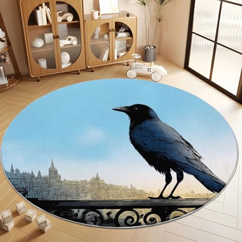 Generisch Runder Teppich Wohnzimmer Fantasy-Stil Krähe Stadtruinen 160 cm Flanel Runder Teppich, für Küche Esszimmer und Schlafzimmer Fußmatte Blau Kurzflor Runde Teppiche Extra Weich Pflegeleicht Generisch Runder Teppich Wohnzimmer Fantasy-Stil Krähe Stadtruinen 160 cm Flanel Runder Teppich, für Küche Esszimmer und Schlafzimmer Fußmatte Blau Kurzflor Runde Teppiche Extra Weich Pflegeleicht von Generisch