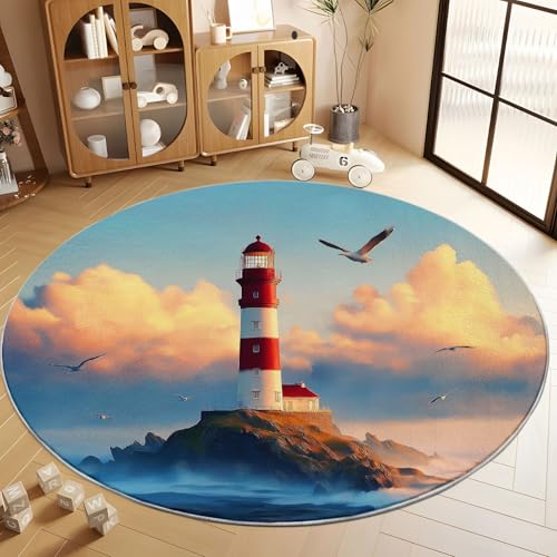 Generisch Runder Teppich Wohnzimmer Fotografie Insel Leuchtturm Möwen 60 cm Flanel Runder Teppich, für Küche Esszimmer und Schlafzimmer Fußmatte Blau Kurzflor Runde Teppiche Extra Weich Pflegeleicht Generisch Runder Teppich Wohnzimmer Fotografie Insel Leuchtturm Möwen 60 cm Flanel Runder Teppich, für Küche Esszimmer und Schlafzimmer Fußmatte Blau Kurzflor Runde Teppiche Extra Weich Pflegeleicht von Generisch