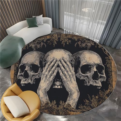 Generisch Runder Teppich Wohnzimmer Retro-Poster Mit Totenkopf 60 cm Flanel Runder Teppich, für Küche Esszimmer und Schlafzimmer Fußmatte Dunkel Kurzflor Runde Teppiche Extra Weich Pflegeleicht von Generisch
