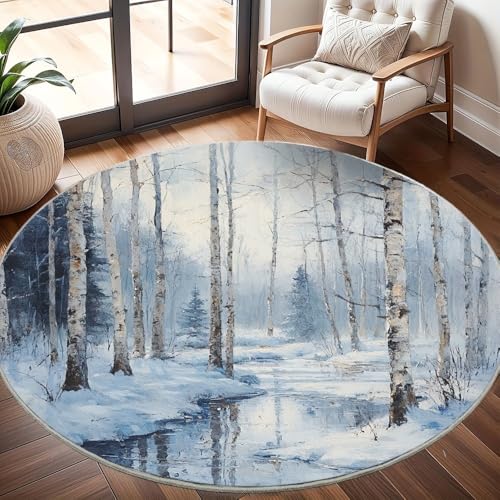 Generisch Runder Waschbar rutschfest Teppiche Bach Im Birch Forest Im Winter Teppich Rund 80cm Schneeszene Kurzflor Weicher Fußmatten fürs Wohnzimmer, Kinderzimmer, Schlafzimmer und die Küche Generisch Runder Waschbar rutschfest Teppiche Bach Im Birch Forest Im Winter Teppich Rund 80cm Schneeszene Kurzflor Weicher Fußmatten fürs Wohnzimmer, Kinderzimmer, Schlafzimmer und die Küche von Generisch
