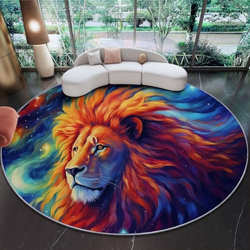 Generisch Runder Wohnzimmer Teppich 100 cm, Indoor Rutschfester Cartoon Kosmisch Löwe Maschinenwaschbar Teppiche für Kinder & Haustiere - Bunt Faltbarer Nicht haarender Teppich Generisch Runder Wohnzimmer Teppich 100 cm, Indoor Rutschfester Cartoon Kosmisch Löwe Maschinenwaschbar Teppiche für Kinder & Haustiere - Bunt Faltbarer Nicht haarender Teppich von Generisch