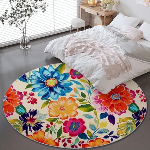 Generisch Runder Wohnzimmer Teppich 150 cm, Indoor Rutschfester Cartoon Pflanze Blumen Maschinenwaschbar Teppiche für Kinder & Haustiere - Bunt Faltbarer Nicht haarender Teppich Generisch Runder Wohnzimmer Teppich 150 cm, Indoor Rutschfester Cartoon Pflanze Blumen Maschinenwaschbar Teppiche für Kinder & Haustiere - Bunt Faltbarer Nicht haarender Teppich von Generisch