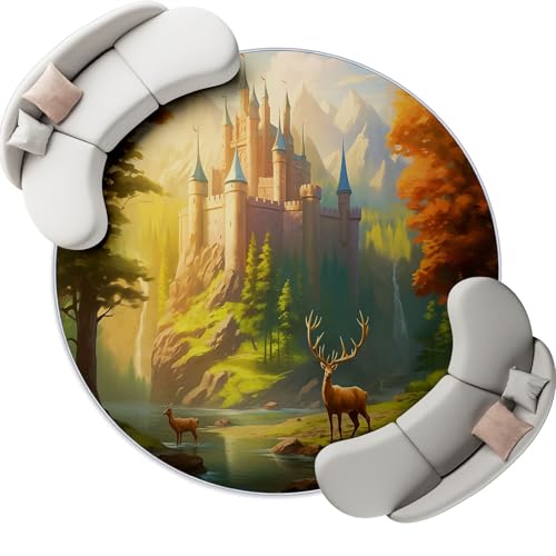 Generisch Runder Wohnzimmer Teppich 150 x 150 cm, Indoor Rutschfester Fantasy Schloss Hirsch Maschinenwaschbar Teppiche für Kinder & Haustiere - Bunt Faltbarer Nicht haarender Teppich Generisch Runder Wohnzimmer Teppich 150 x 150 cm, Indoor Rutschfester Fantasy Schloss Hirsch Maschinenwaschbar Teppiche für Kinder & Haustiere - Bunt Faltbarer Nicht haarender Teppich von Generisch