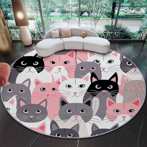 Generisch Runder Wohnzimmer Teppich 160 cm, Indoor Rutschfester Cartoon Niedliches Katzengesicht Maschinenwaschbar Teppiche für Kinder & Haustiere - Bunt Faltbarer Nicht haarender Teppich Generisch Runder Wohnzimmer Teppich 160 cm, Indoor Rutschfester Cartoon Niedliches Katzengesicht Maschinenwaschbar Teppiche für Kinder & Haustiere - Bunt Faltbarer Nicht haarender Teppich von Generisch