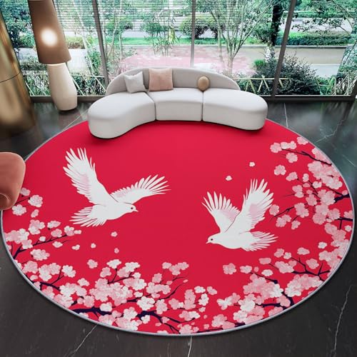 Generisch Runder Wohnzimmer Teppich 160 cm, Indoor Rutschfester Einfach Kirschblüten Vogel Maschinenwaschbar Teppiche für Kinder & Haustiere - Rot Faltbarer Nicht haarender Teppich Generisch Runder Wohnzimmer Teppich 160 cm, Indoor Rutschfester Einfach Kirschblüten Vogel Maschinenwaschbar Teppiche für Kinder & Haustiere - Rot Faltbarer Nicht haarender Teppich von Generisch