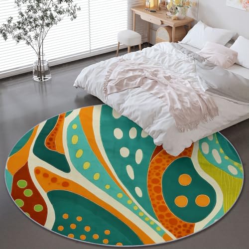Generisch Runder Wohnzimmer Teppich 180 cm, Indoor Rutschfester Abstrakt Traditionell Punkte Maschinenwaschbar Teppiche für Kinder & Haustiere - Grün Faltbarer Nicht haarender Teppich von Generisch