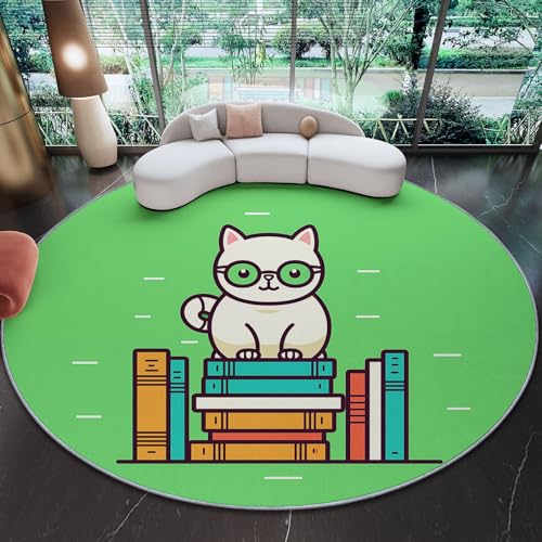 Generisch Runder Wohnzimmer Teppich 180 x 180 cm, Indoor Rutschfester Cartoon Buch Katze Maschinenwaschbar Teppiche für Kinder & Haustiere - Grün Faltbarer Nicht haarender Teppich Generisch Runder Wohnzimmer Teppich 180 x 180 cm, Indoor Rutschfester Cartoon Buch Katze Maschinenwaschbar Teppiche für Kinder & Haustiere - Grün Faltbarer Nicht haarender Teppich von Generisch