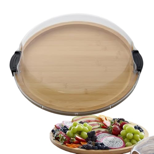 Rundes Wurstbrett Mit Deckel, 30 cm, Rundes Holztablett, Tablett Rund Holzschnei, Debrett Mit Einzelfach Durchsichtigem Verschlussdeckel, Tragbares Mehrzwecktablett Für Snacks Und Obst von Generisch