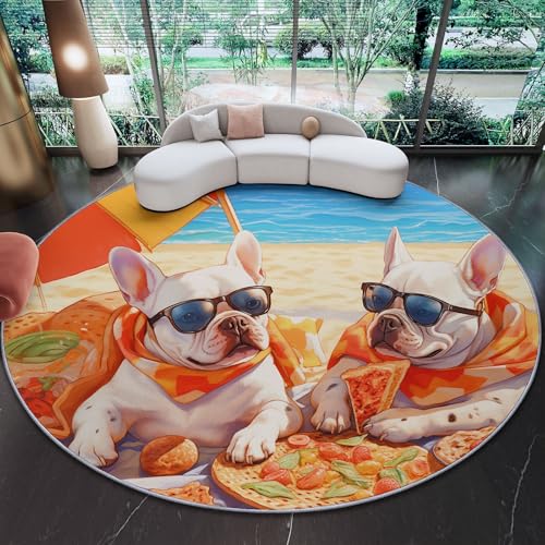 Generisch Rutschfester Runde Teppiche Bunt, Tiere Strand Bulldogge Druck Leichter Tragbarer Teppich - Waschbar Teppich für Kinderzimmer Wohnzimmer Schlafzimmer 150 cm Generisch Rutschfester Runde Teppiche Bunt, Tiere Strand Bulldogge Druck Leichter Tragbarer Teppich - Waschbar Teppich für Kinderzimmer Wohnzimmer Schlafzimmer 150 cm von Generisch