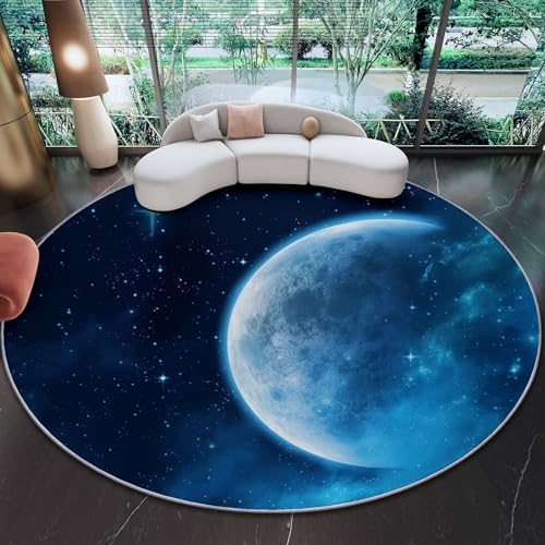 Generisch Rutschfester Runder Teppich 160 cm, Fantasie Galaxie Weltraum Mond Thema Waschbarer Flanell Teppich - Dunkelblau Kurzflorige Flauschige Runder Teppiche für Wohnzimmer Schlafzimmer Generisch Rutschfester Runder Teppich 160 cm, Fantasie Galaxie Weltraum Mond Thema Waschbarer Flanell Teppich - Dunkelblau Kurzflorige Flauschige Runder Teppiche für Wohnzimmer Schlafzimmer von Generisch