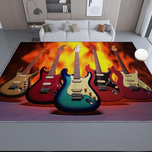 Generisch Rutschfester Teppich 60 x 90 cm, Waschbar Kurzflor Teppich mit Cartoon Flamme E Gitarre Motiv - Rot Drucke Faltbare weiche Teppiche für Kinderzimmer Wohnzimmer MatteEingangsbereich Generisch Rutschfester Teppich 60 x 90 cm, Waschbar Kurzflor Teppich mit Cartoon Flamme E Gitarre Motiv - Rot Drucke Faltbare weiche Teppiche für Kinderzimmer Wohnzimmer MatteEingangsbereich von Generisch
