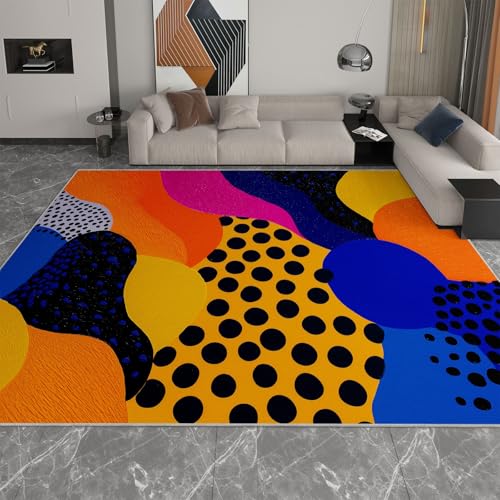 Generisch Rutschfester Teppich 80 x 150 cm Superweich Abstrakte Kunst Wohnzimmerteppich, Bunte Punkte Wellen Waschbarer Flächenteppich für Schlafzimmer Kinderzimmer Küche Flur Esszimmer von Generisch