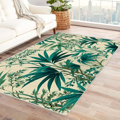 Generisch Rutschfester Teppich Braun Blätter im natürlichen Stil neutraler,weicher,dünner,großer Teppich,für Schlafzimmer,Wohnzimmer,Badezimmer unter dem Esstisch,Heimbüro-Dekor(Grün)-60x90cm von Generisch