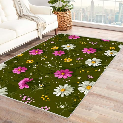 Generisch Rutschfester Teppich Frische kleine Blumen neutraler,weicher,dünner,großer Teppich,für Schlafzimmer,Wohnzimmer,Badezimmer unter dem Esstisch,Heimbüro-Dekor(Rot)-90x150cm von Generisch
