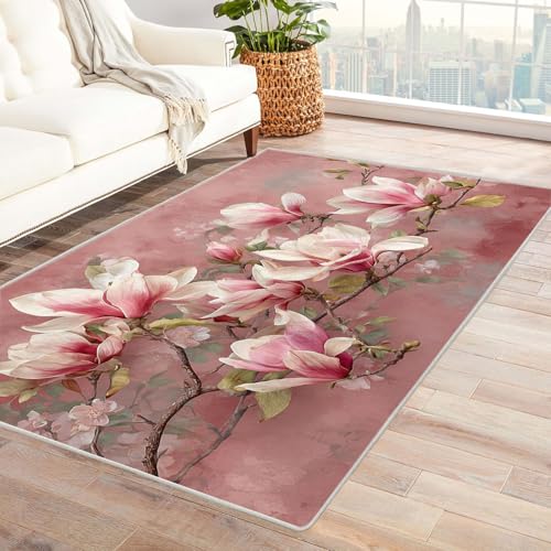 Generisch Rutschfester Teppich Jade Orchidee Blüte Muster neutraler,weicher,dünner,großer Teppich,für Schlafzimmer,Wohnzimmer,Badezimmer unter dem Esstisch,Heimbüro-Dekor(Rosa)-60x90cm von Generisch