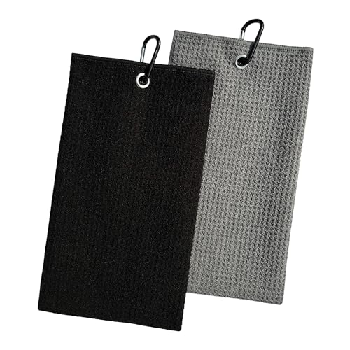 Generisch Scratch Golf Handtuch 2er Set (50 x 40 cm) mit Karabiner, Tri-Fold, Waffelmuster, Mikrofaser von Generisch