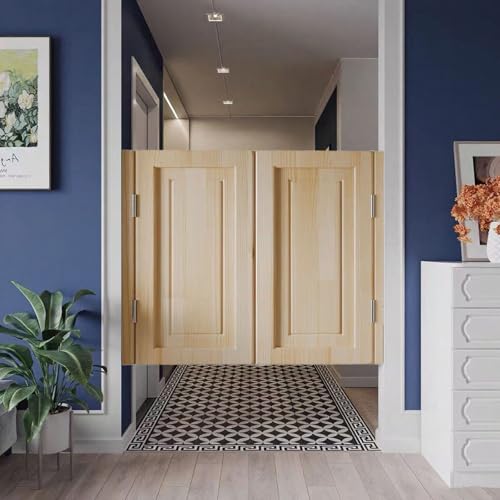 Generisch Saloontüren Schwingtür Innen, Massivholz Saloontüren, W 80-170cm H 90/100cm Cafétüren Westerntür, Retro-Stil-Trennwandtür, Jalousien Massivem Holz Handmad Gate(Beige,H90cm x W99cm) von Generisch