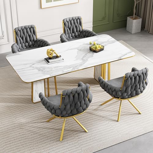 Generisch Samt-Esszimmerstuhl, 4er Set, Sessel, einzelner luxuriöser Wohn- und Schlafzimmer-Drehstuhl, Freizeit-Drehstuhl mit Vier Stützbeinen aus Metall, grau von Generisch