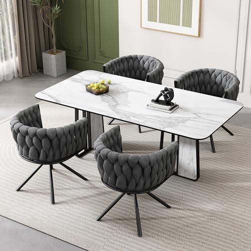 Generisch Samt-Esszimmerstuhl, 4er Set, einzelner Heller Luxus-Wohnzimmer-Schlafzimmer-Drehstuhl, Freizeit-Drehstuhl mit Vier Stützbeinen aus Metall, grau von Generisch