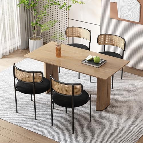 Generisch Samt-Esszimmerstuhl 4er-Set mit Rattan-Rückenlehne & Metallgestell – Moderner Freizeitstuhl für Wohnzimmer, Schlafzimmer & Garten, Schwarz (150 kg Tragkraft, 5-Minuten-Montage) von Generisch