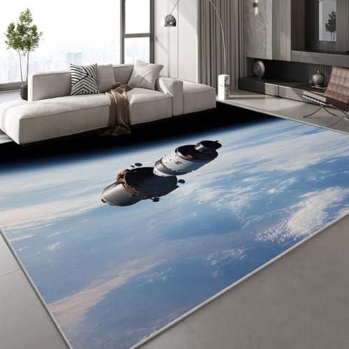 Generisch Satellit Erde Teppich Kinderteppich Modern 3D Planet Universum Teppich Kinderzimmer Kurzflor Teppiche rutschfeste Spielteppiche für Schlafzimmer Wohnzimmer Zimmer 160x230 cm von Generisch