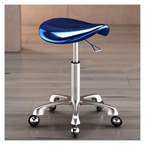 Generisch Sattelstuhl,drehbarer Sattelhocker Mit Spiegel,ergonomischer Hocker Mit Rädern,kein Verheddern Der Haare Und Verstellbare Höhe for Das Home-Office,den Salon(Blue) von Generisch