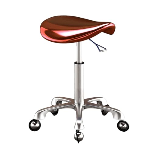 Generisch Sattelstuhl,drehbarer Sattelhocker Mit Spiegel,ergonomischer Hocker Mit Rädern,kein Verheddern Der Haare Und Verstellbare Höhe for Das Home-Office,den Salon(Red) von Generisch