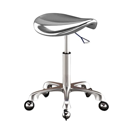 Generisch Sattelstuhl,drehbarer Sattelhocker Mit Spiegel,ergonomischer Hocker Mit Rädern,kein Verheddern Der Haare Und Verstellbare Höhe for Das Home-Office,den Salon(Silver) von Generisch