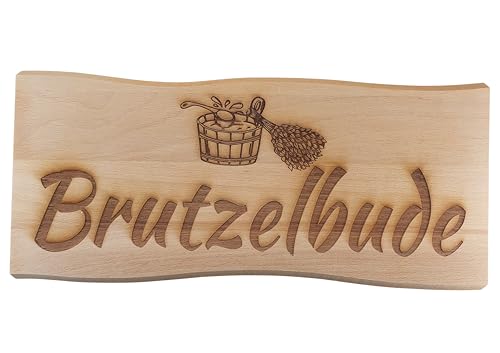 Generisch Sauna Schild Holz Buche Massiv 38 x 17 cm Kelo Deko Holzschild (Brutzelbude) von Generisch