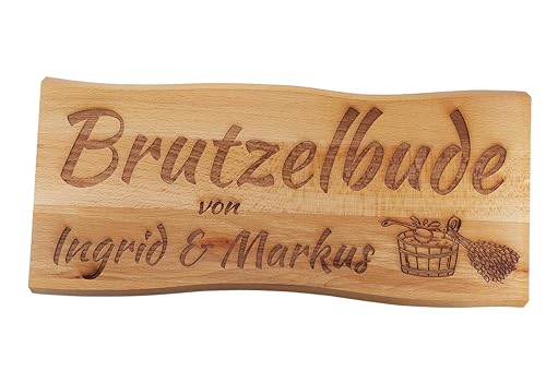 Generisch Sauna Schild Holz Buche Massiv 38 x 17 cm Kelo Deko Holzschild (Brutzelbude Wunschnamen) von Generisch