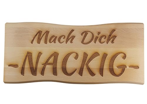 Generisch Sauna Schild Holz Buche Massiv 38 x 17 cm Kelo Deko Holzschild (Mach Dich nackig) von Generisch