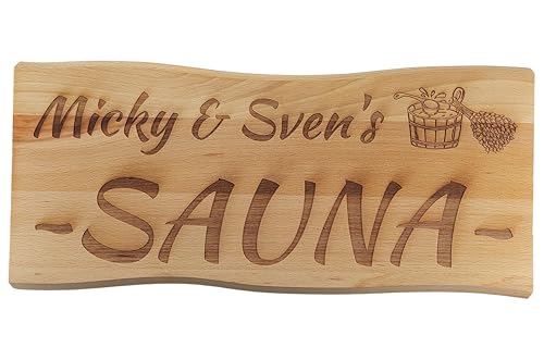 Generisch Sauna Schild Holz Buche Massiv 38 x 17 cm Kelo Deko Holzschild (Saunaschild Wunschnamen) von Generisch