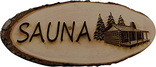 Generisch Saunaschild 40 cm Holz Sauna Schild Deko Erle + Aufhänger (Baumscheibe 40cm) von Generisch