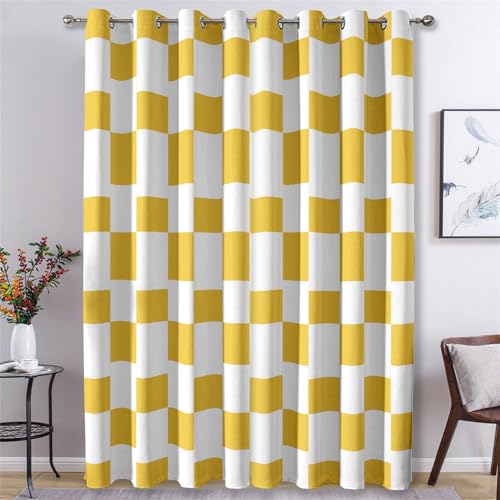 Generisch Schachbrettmuster Vorhänge Wohnzimmer, Verdunklungsvorhänge Gelb Weiß Kariert mit Ösen, Vorhang Blickdicht mit Muster, Gardinen für Wohnzimmer Deko 2er Set, H 160 X B 140 cm B-G35 Generisch Schachbrettmuster Vorhänge Wohnzimmer, Verdunklungsvorhänge Gelb Weiß Kariert mit Ösen, Vorhang Blickdicht mit Muster, Gardinen für Wohnzimmer Deko 2er Set, H 160 X B 140 cm B-G35 von Generisch
