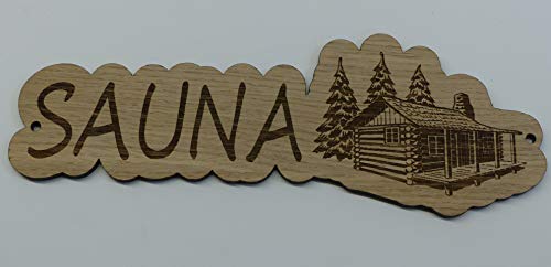 Generisch Schild Sauna Hinweisschild Kelo Gravur Deko Eiche furniert Lasercut Gravur Hütte ca 29 cm Saunaschild von Generisch