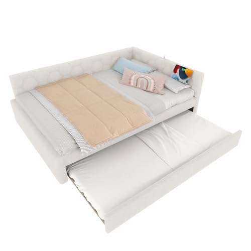 Generisch Schlafsofa, Bett mit Lattenrost (ohne Matratze), mit Nachttischlampe, mit multifunktionalem Ausziehbett, USB-Anschluss, Typ-C-Anschluss, weiß 140 * 200 cm von Generisch