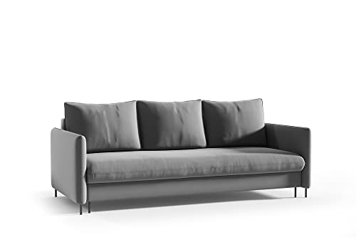 Generisch Schlafsofa Ausziehbare Couch Sofa mit Schlaffunktion und Bettkasten Samt Grün Grau Rosa mit Stauraum (Grau) von Generisch