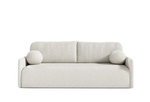Generisch Schlafsofa Glove - Sofa mit Schlaffunktion und Bettkasten, Klappsofa, Schlafcouch mit dekorativen Kissen, Couch, Couchgarnitur, Sofagarnitur (Schneeweiß) von Generisch